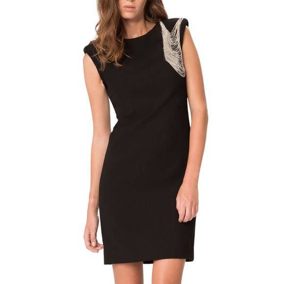 MAJE Raleuse sleeveless chain embellished crepe sheath dress in black Sz 1 S NEW - Picture 4 of 8